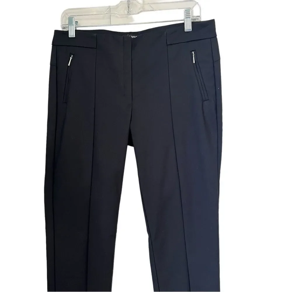 Mango Basics Slim Fit Black Front Seam Pleat Minimalist Casual Trousers Pants 8